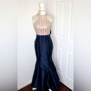 Formal Dress (Mermaid Style) • Navy blue • Rhinestone